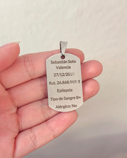 Collar placa estilo militar 40x19mm